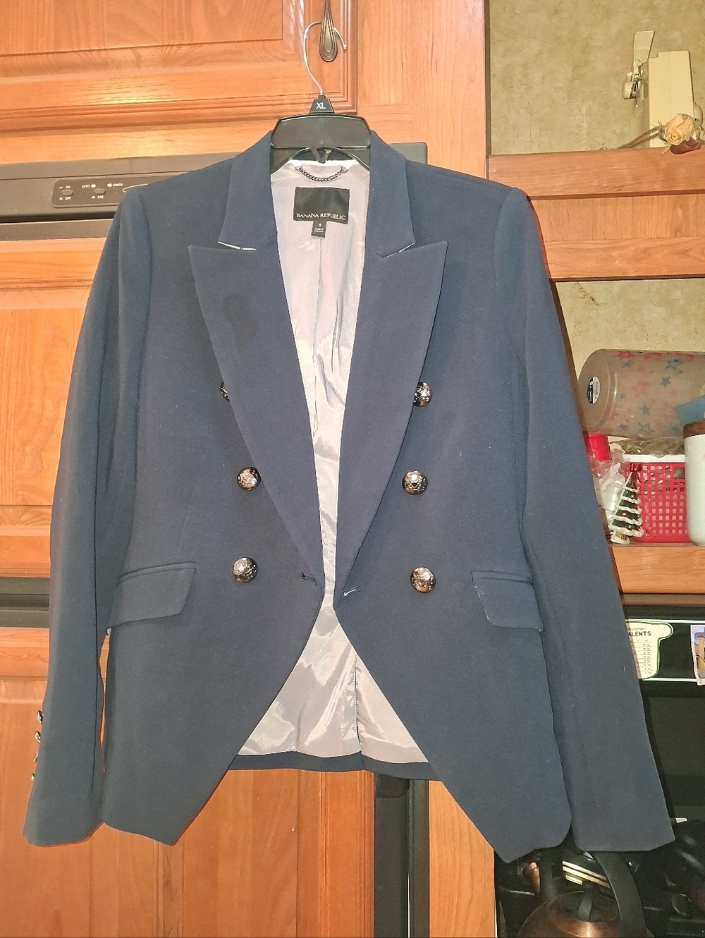 Banana Republic Navy Double-Breasted Tailored Blazer with Silver Buttons In A 8